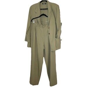 Vintage 2 Piece Set Jacket w Pant Suit Womens size 16 Olive Green Elastic Waist